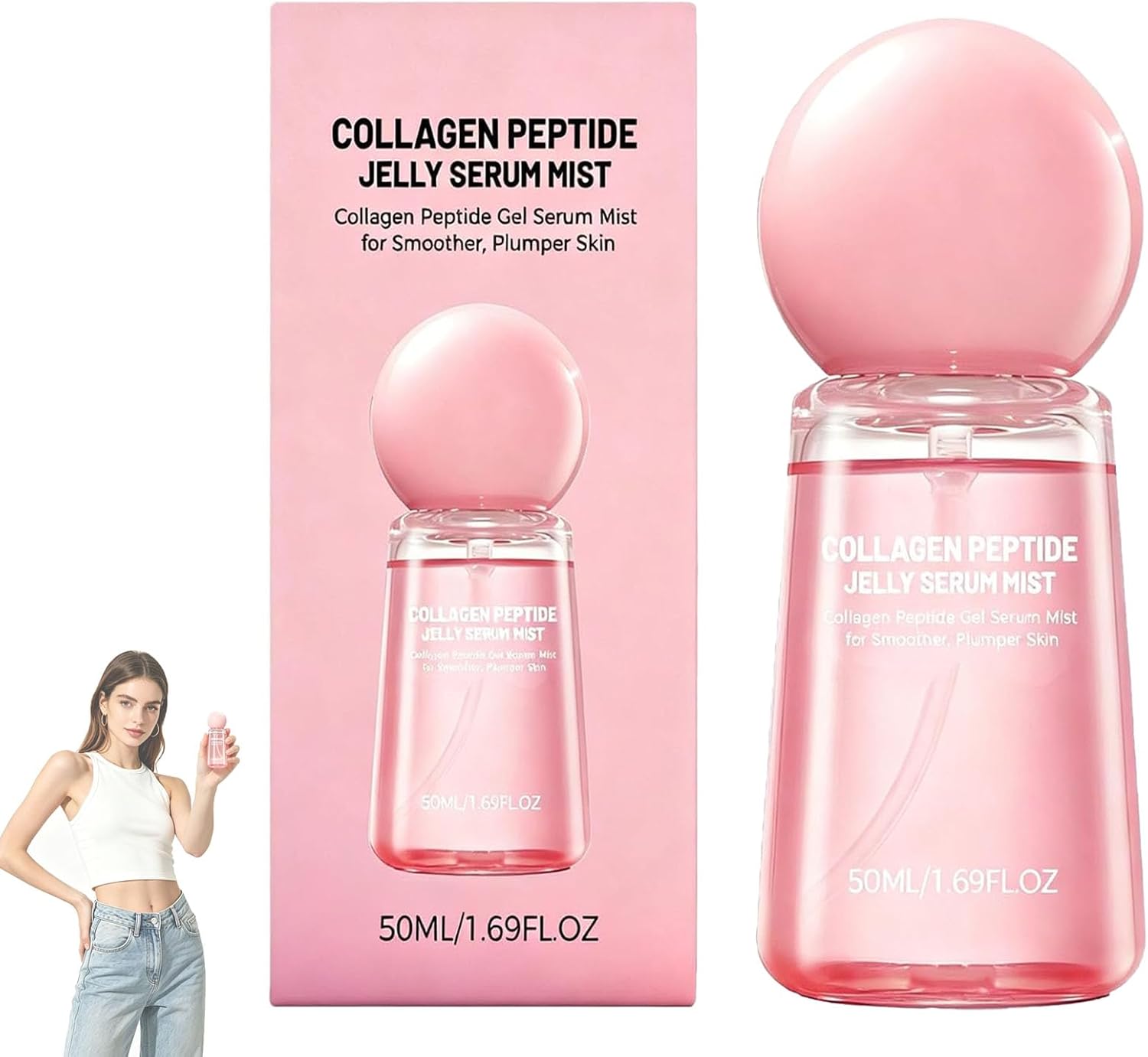 Collagen Peptide Jelly Serum Mist - Hydrating Face Spray with Hyaluronic Acid, Lightweight Sprayable Gel for Dewy Glow, Suitable for All Skin Types