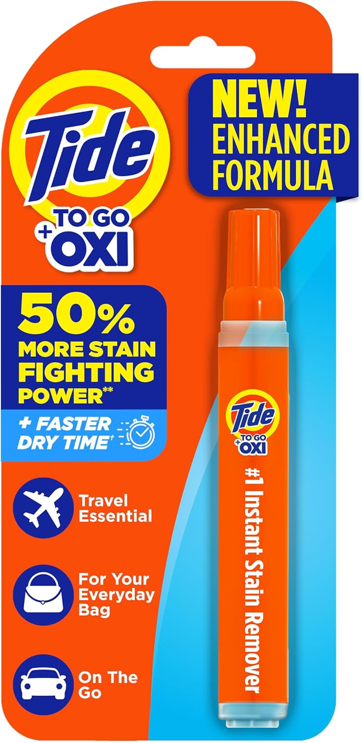 Tide To Go Instant Stain Remover, Tide Pen Stain Remover for Clothes, Instant Stain Remover Pen & Spot Cleaner, Portable & Travel-Friendly, Works on Food & Drink Stains, 1 Count Pack