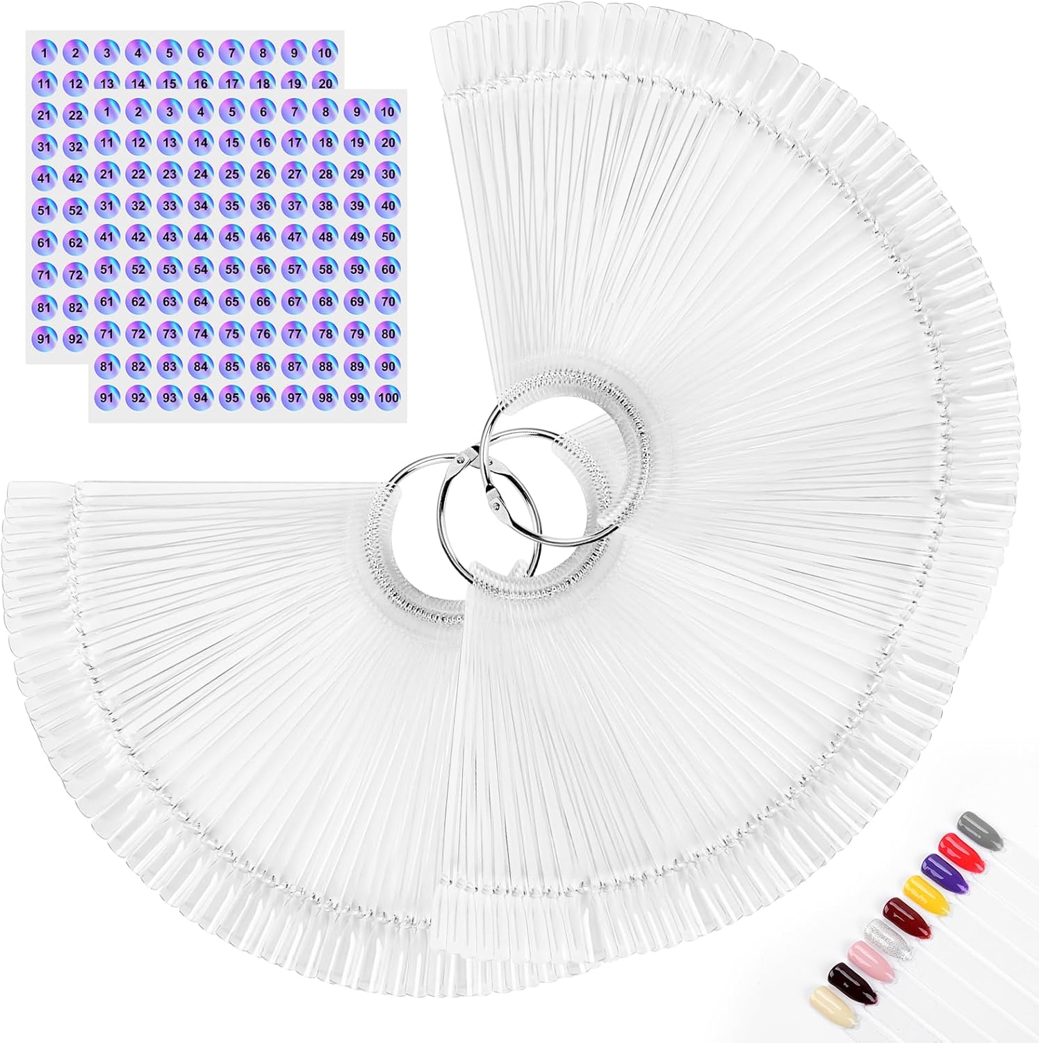 Nail Swatch Sticks with Ring and Number Stickers, 150pcs