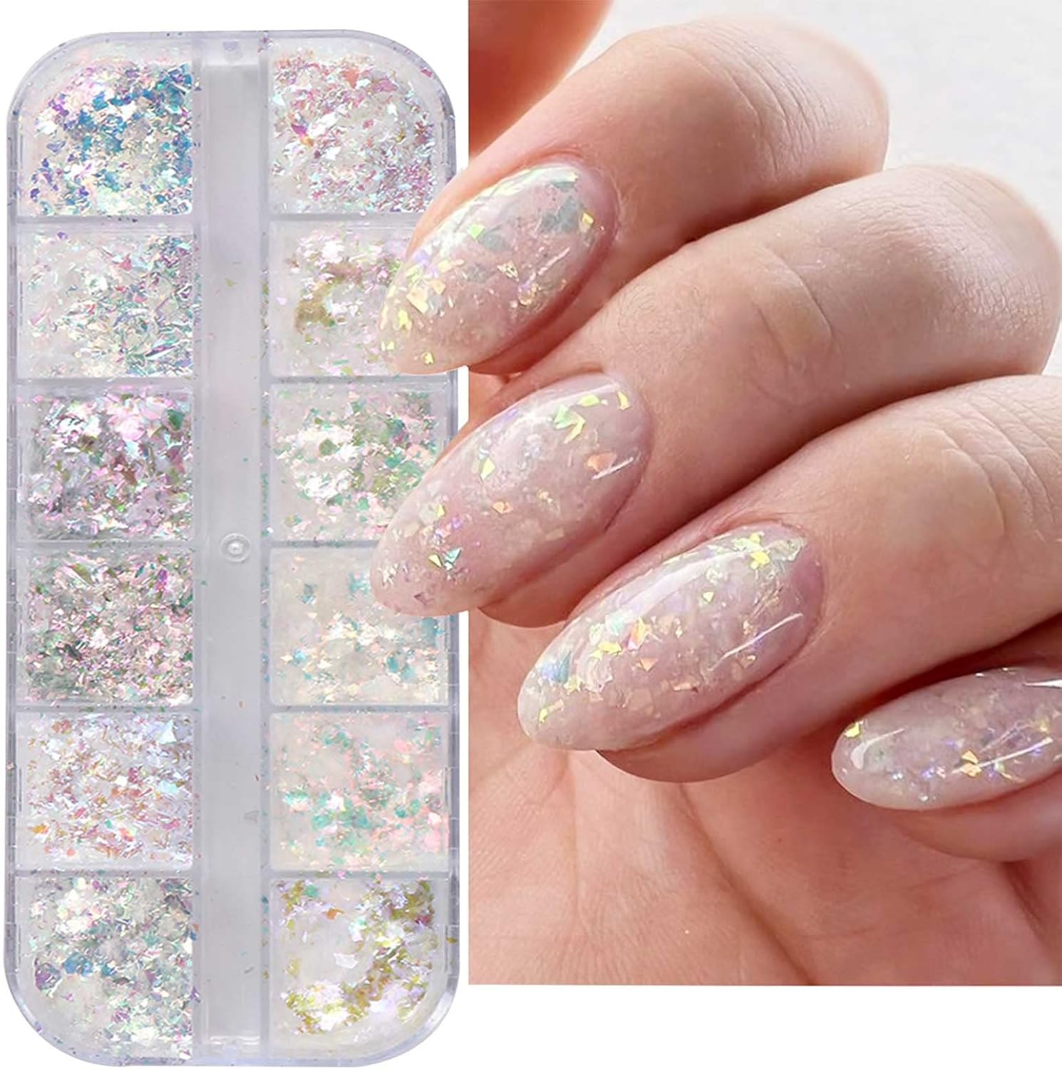 Holographic Nail Art Glitter Iridescent Flakes 12 Grids