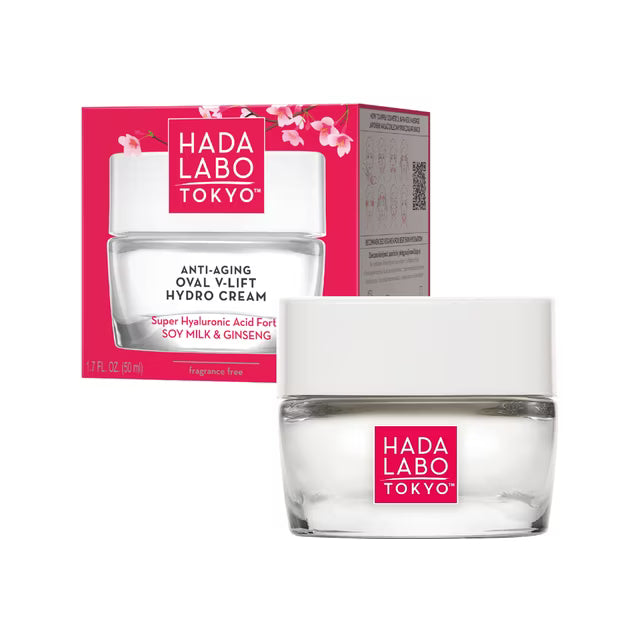 Hada Labo Tokyo Anti-Aging Oval V-Lift Hydro Cream – Moisturizer with Super Hyaluronic Acid, Soya Milk, and Ginseng for Firming and Hydrating