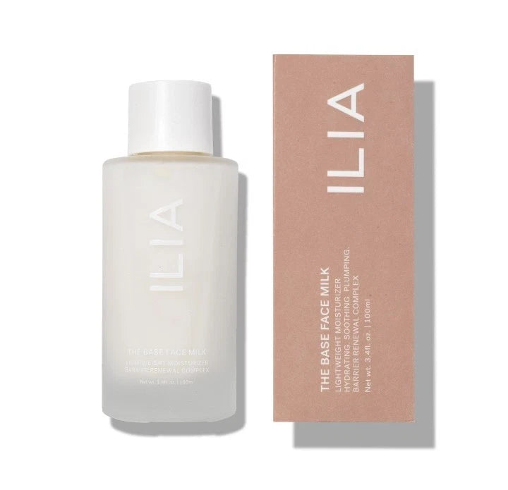 Leche facial base ILIA, esencia y humectante ligero con ácido hialurónico